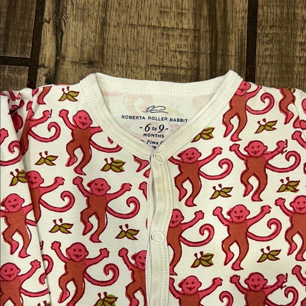 Roberta Roller Rabbit White Footed One-Piece with Pink Monkey Print - Picture 2 of 4